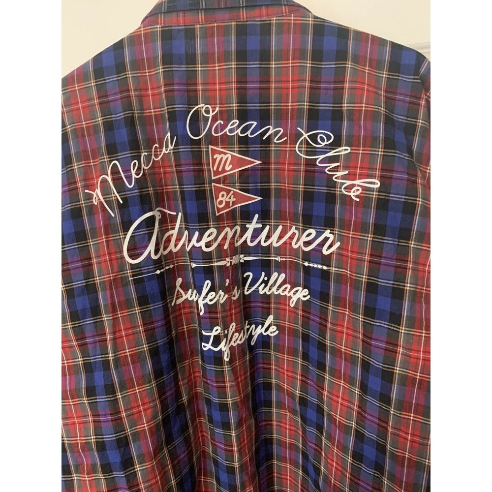 Vtg MECCA Men's Size 2XL RED PLAID Button Front Short Sleeve Shirt Front Pockets